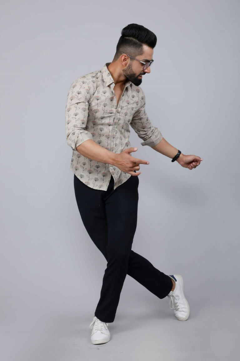 Miravan Men's Beige Comfort Floral Printed Casual Shirt | Grocsy