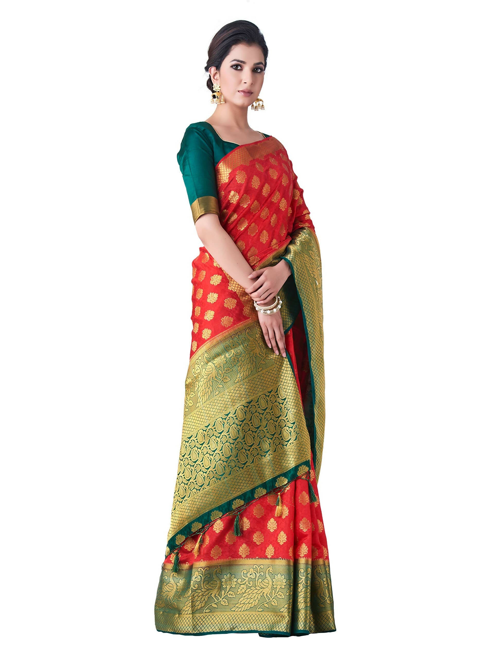 Mimosa Women's Red Kanchipuram Art Silk Saree | Grocsy