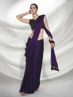 Purple Organza Solid Saree With Unstitched Blouse Piece - Shanaya | Grocsy
