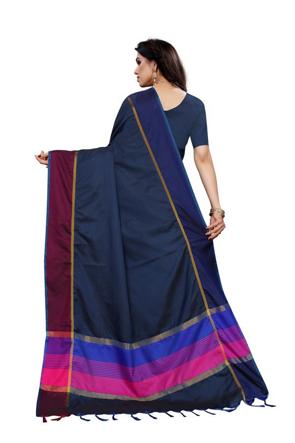 Vamika Navy Cotton Silk Weaving Saree (Binita Navy) | Grocsy