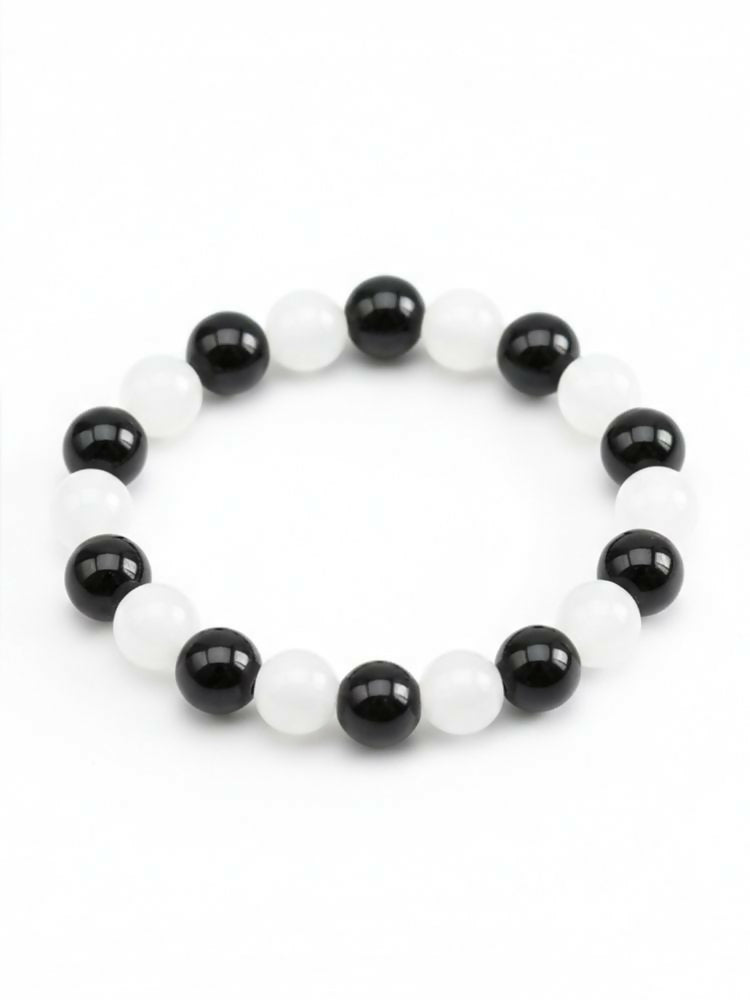 NVR Set of 2 Black & White crystal beaded Bracelet for Men & Women | Grocsy