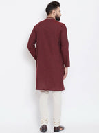 Even Apparels Maroon Pure Cotton Men's Kurta With Band Collar | Grocsy