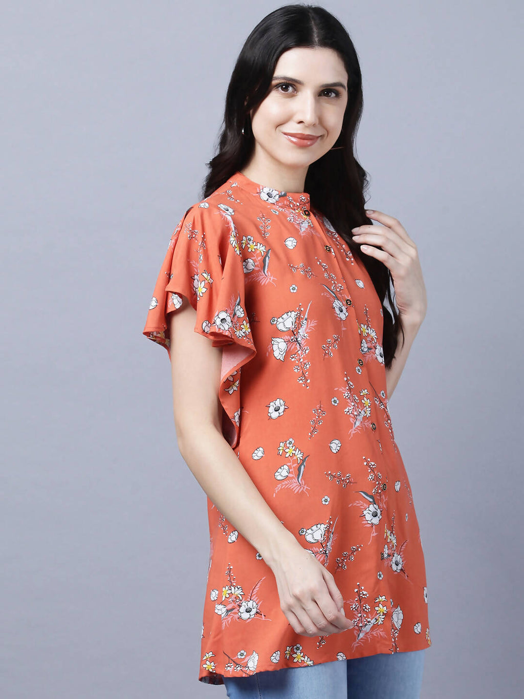 Myshka Stylish Orange Viscose Short Sleeve Women's Top | Grocsy