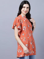 Myshka Stylish Orange Viscose Short Sleeve Women's Top | Grocsy