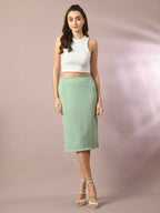 Myshka Women's Sea Green Solid Knee Length Party Embellished Skirts | Grocsy