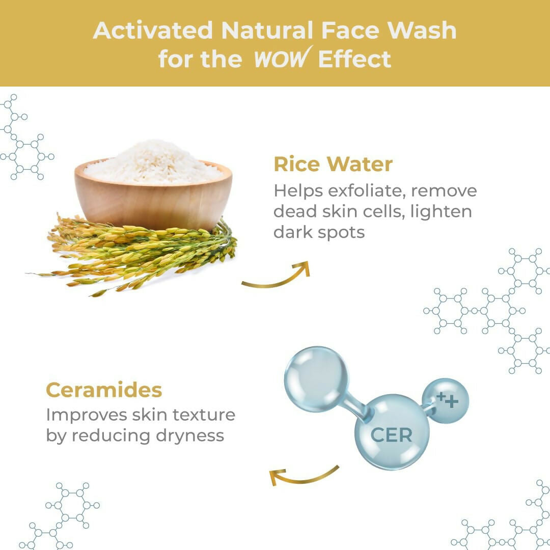 WOW Skin Science Rice Water & Ceramide Hydrating Face Wash, Brightens Skin, Tightens Pores | Grocsy