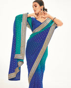 Blue Georgette Foil Printed Saree With Unstitched Blouse Piece - Nitya | Grocsy
