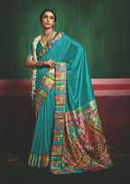 Joban Fashion Tushar Silk Green Colored With Zari Border And Designer Pallu Saree | Grocsy