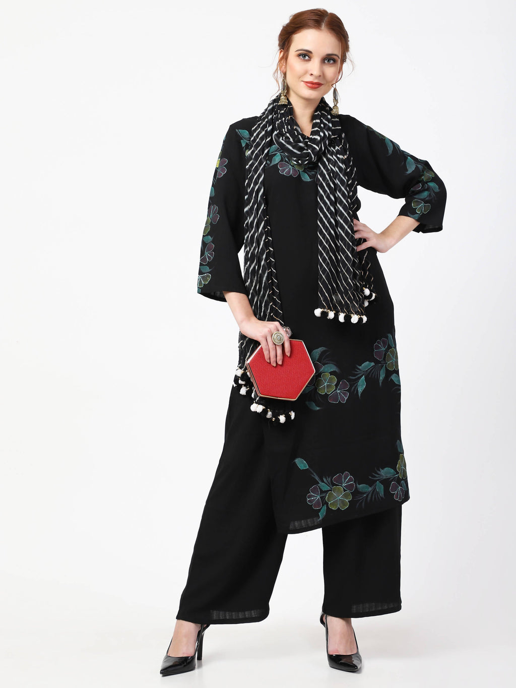 Cheera Kurta Palazzo With Leheria Dupatta Set (CH114KPD) | Grocsy