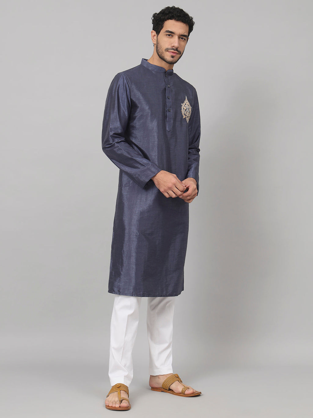 Classic Silk Kurta With Motif Embroidery by Hilo Design | Grocsy