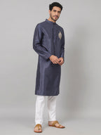 Classic Silk Kurta With Motif Embroidery by Hilo Design | Grocsy