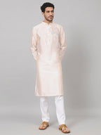 Coral Charm Traditional Embroidered Silk Kurta by Hilo Design | Grocsy