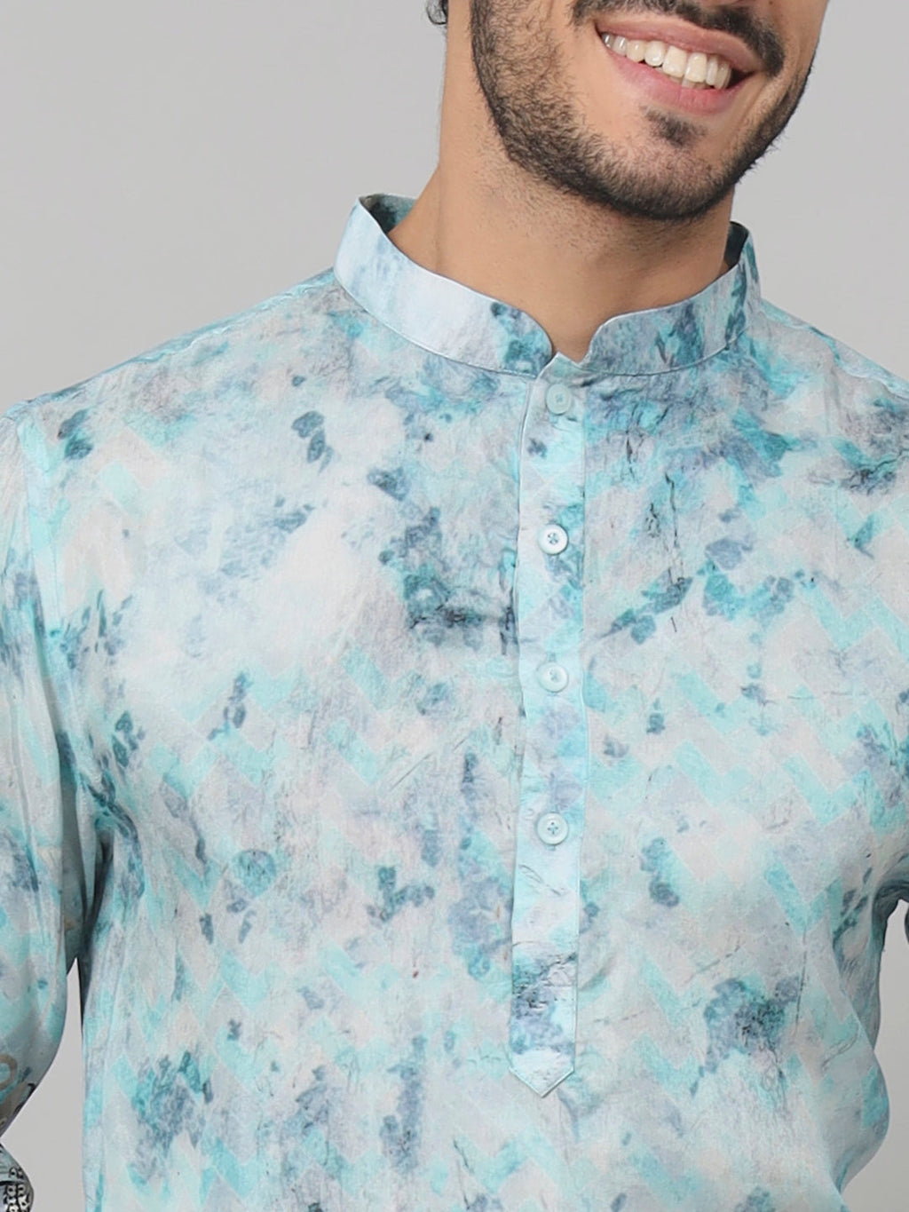 Palm Trees Print Silk Kurta by Hilo Design | Grocsy