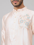Coral Charm Traditional Embroidered Silk Kurta by Hilo Design | Grocsy