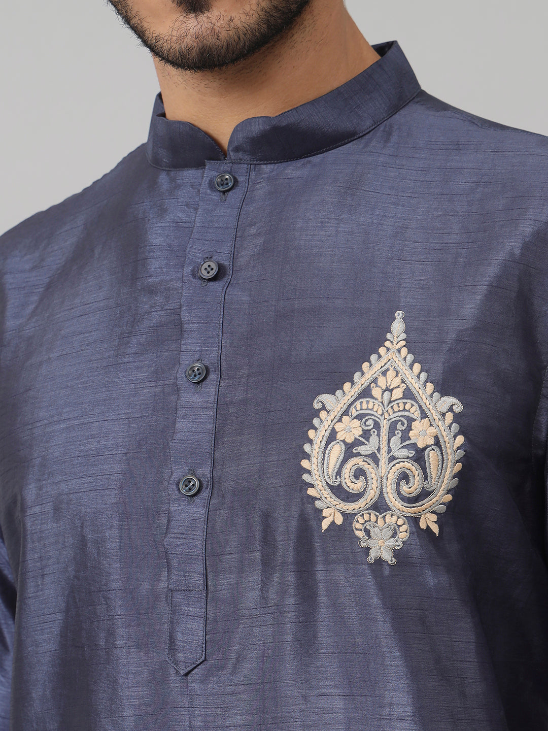 Classic Silk Kurta With Motif Embroidery by Hilo Design | Grocsy