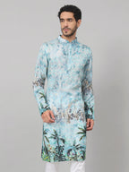 Palm Trees Print Silk Kurta by Hilo Design | Grocsy