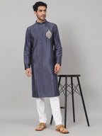 Classic Silk Kurta With Motif Embroidery by Hilo Design | Grocsy
