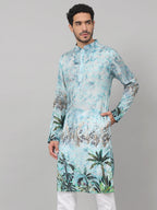 Palm Trees Print Silk Kurta by Hilo Design | Grocsy