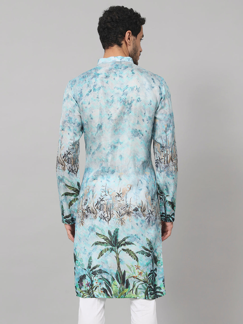 Palm Trees Print Silk Kurta by Hilo Design | Grocsy