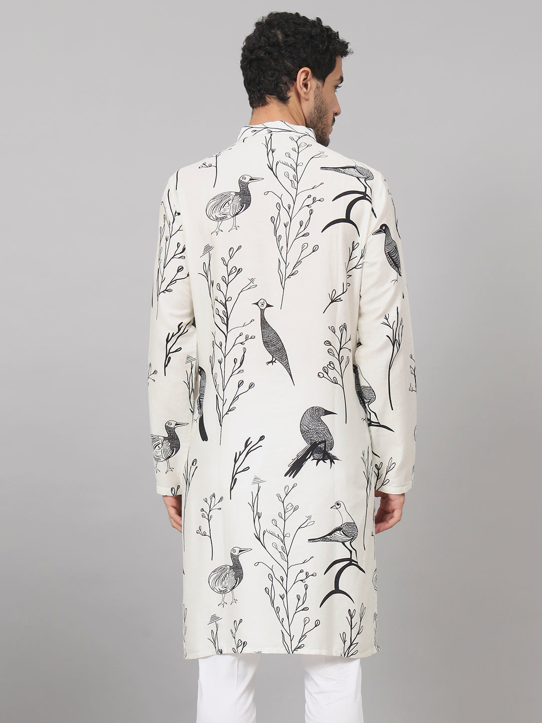 Feathered Birds Print Cotton Kurta by Hilo Design | Grocsy