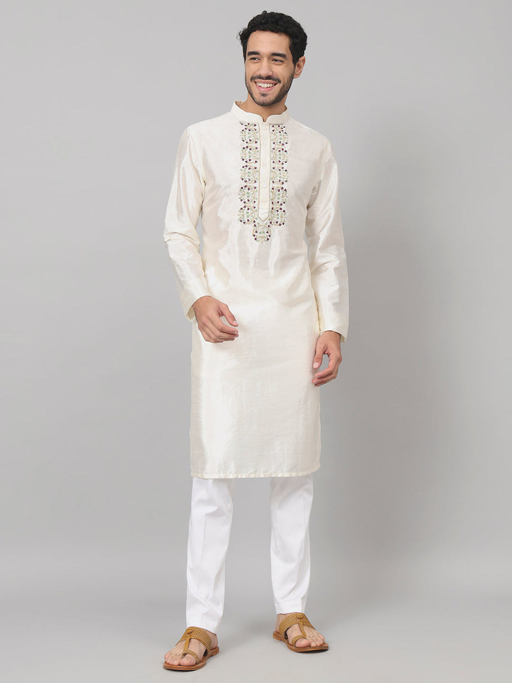 Rein Multicolor Embroidered Silk Kurta by Hilo Design | Grocsy