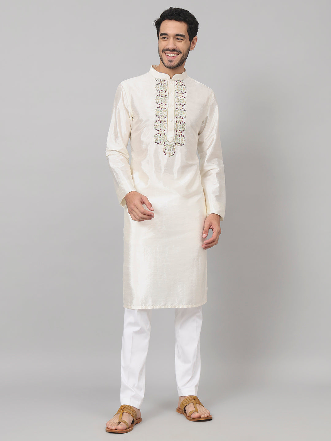 Rein Multicolor Embroidered Silk Kurta by Hilo Design | Grocsy