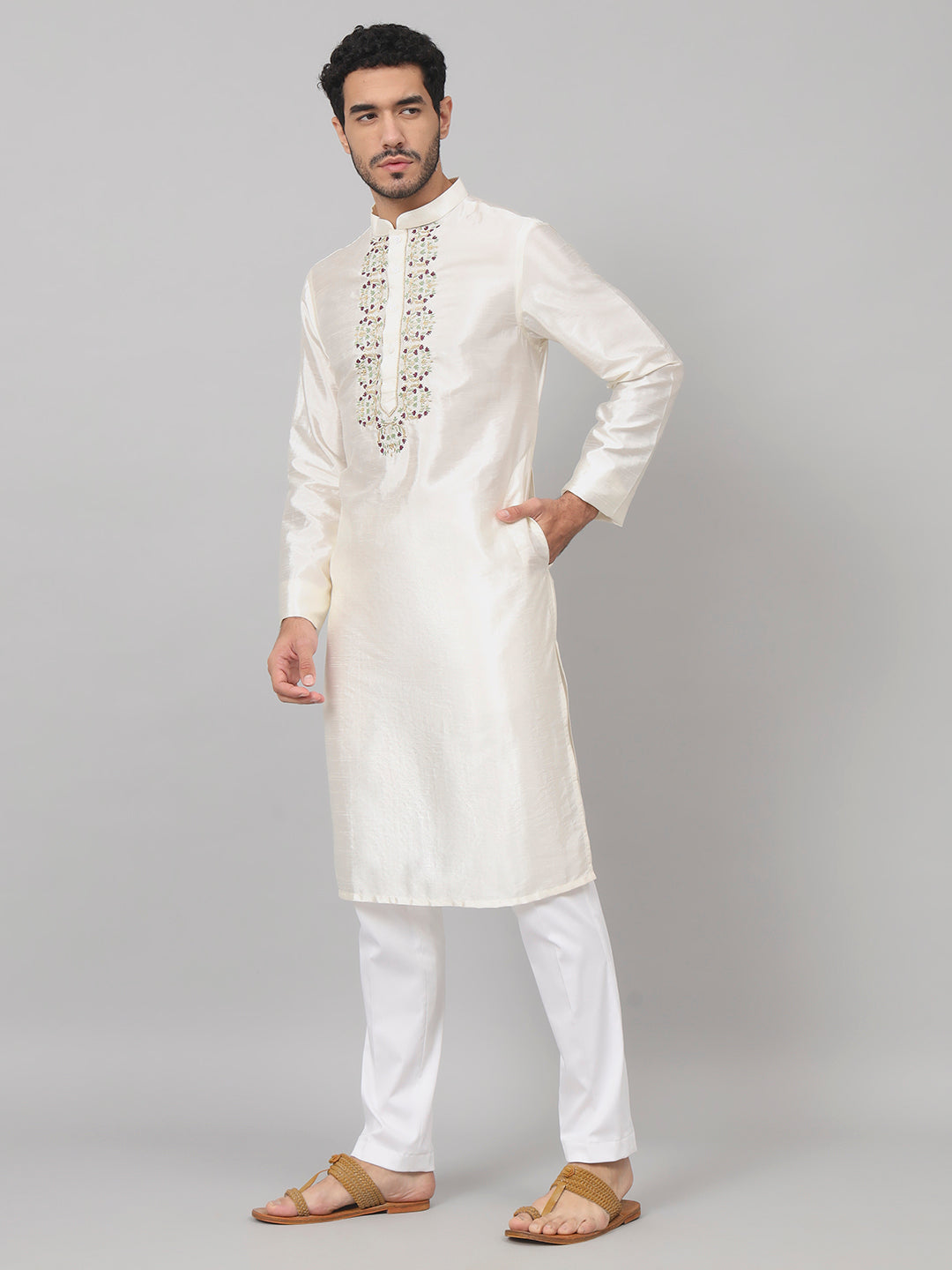 Rein Multicolor Embroidered Silk Kurta by Hilo Design | Grocsy