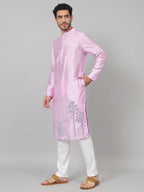 Orchid Embroidered Silk Kurta by Hilo Design | Grocsy