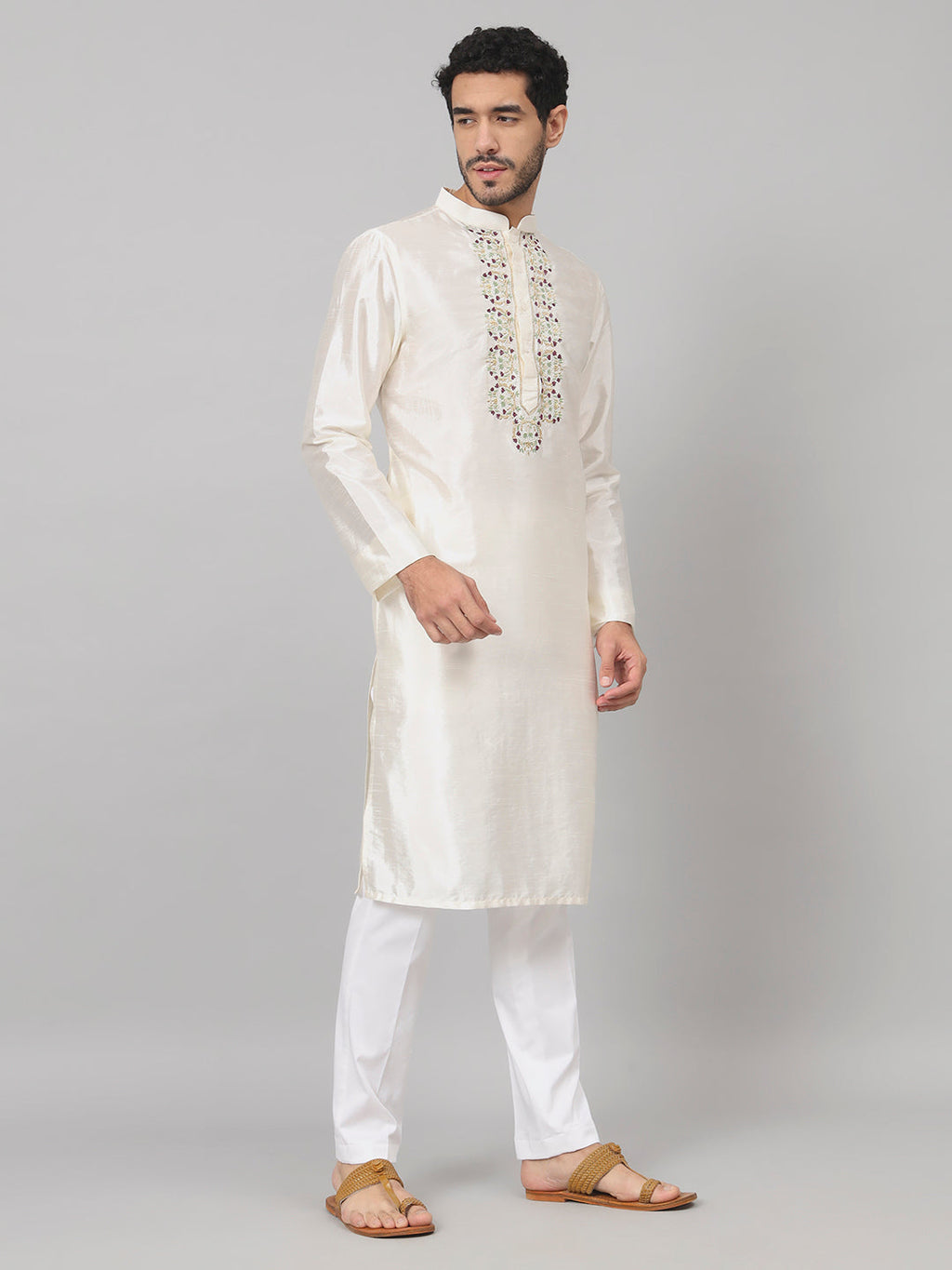 Rein Multicolor Embroidered Silk Kurta by Hilo Design | Grocsy