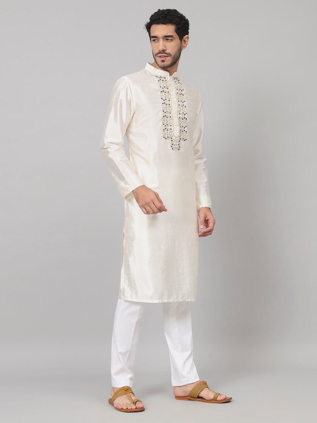 Rein Multicolor Embroidered Silk Kurta by Hilo Design | Grocsy