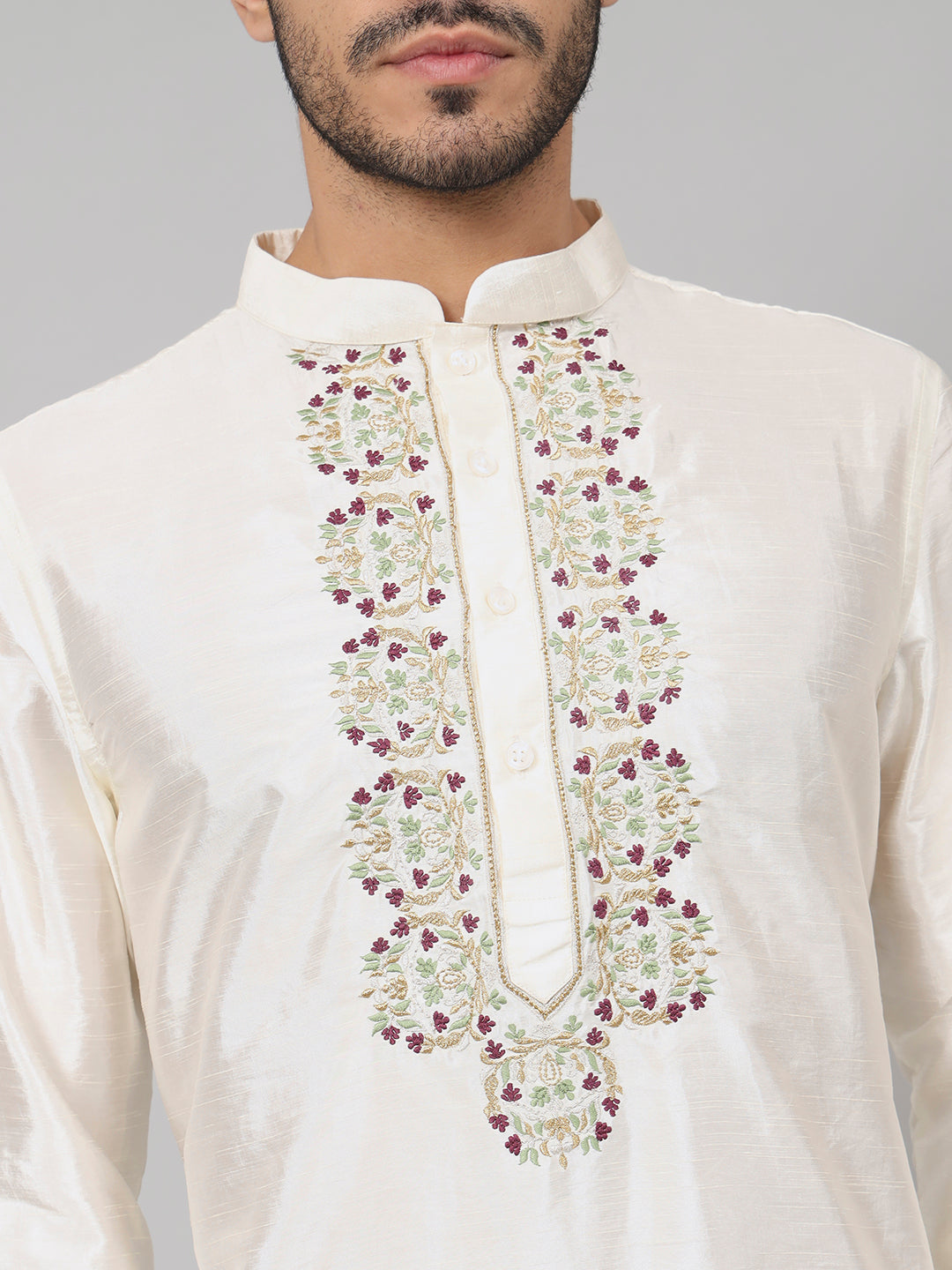 Rein Multicolor Embroidered Silk Kurta by Hilo Design | Grocsy