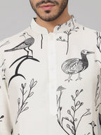 Feathered Birds Print Cotton Kurta by Hilo Design | Grocsy
