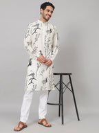 Feathered Birds Print Cotton Kurta by Hilo Design | Grocsy
