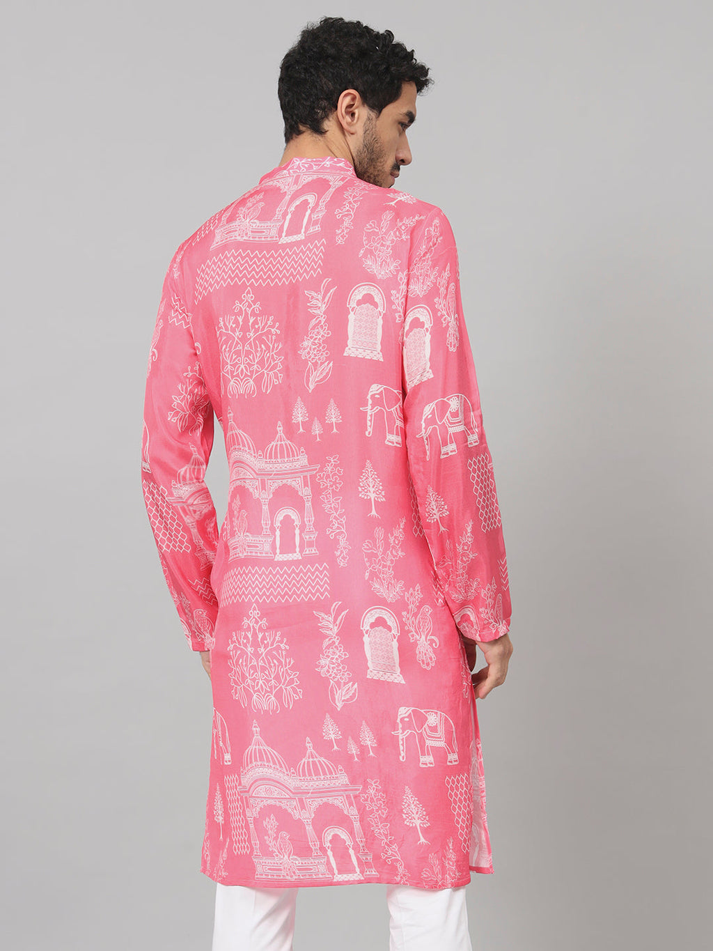 Botanical Architecture Traditional Printed Silk Kurta by Hilo Design | Grocsy
