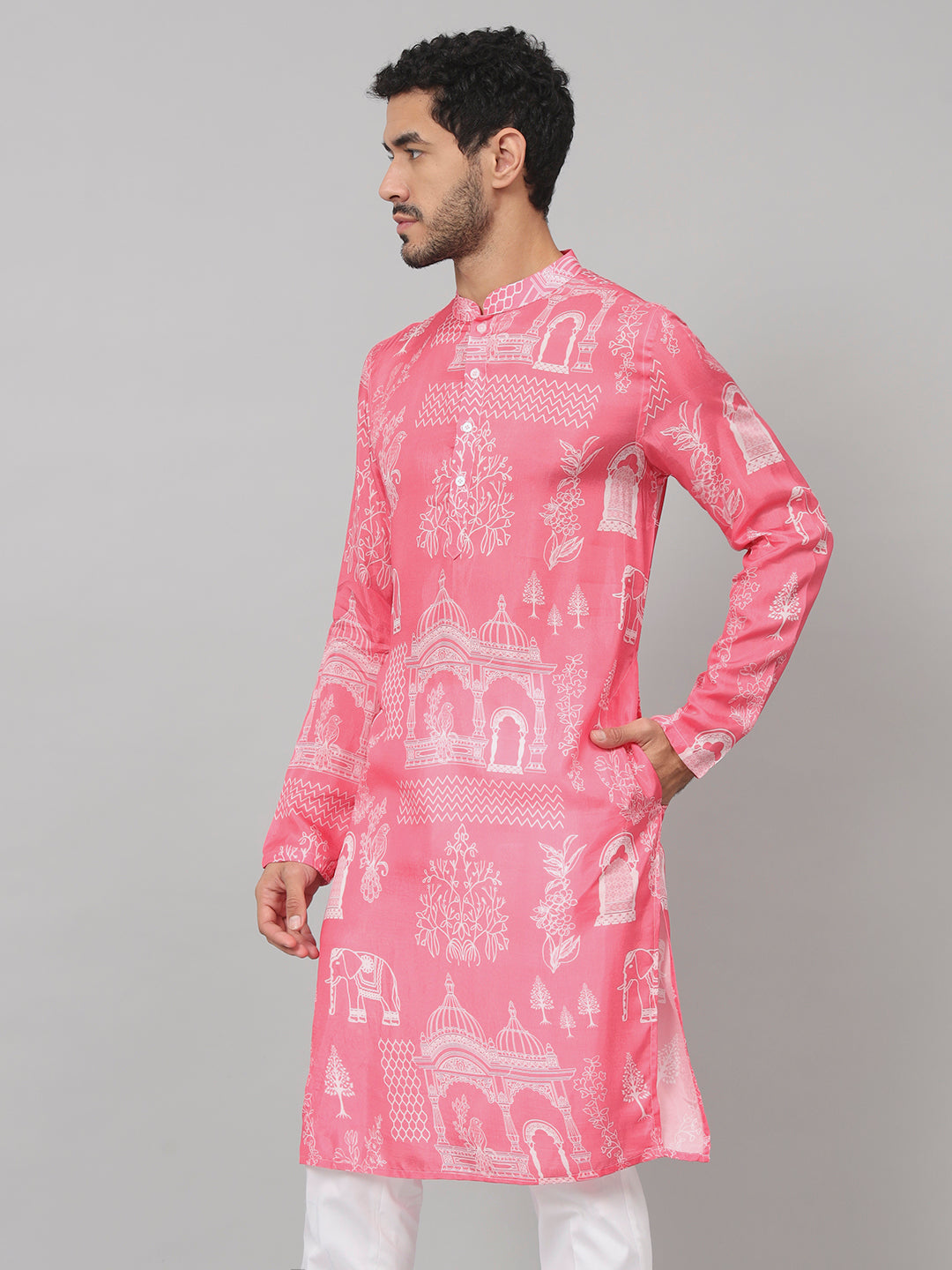 Botanical Architecture Traditional Printed Silk Kurta by Hilo Design | Grocsy