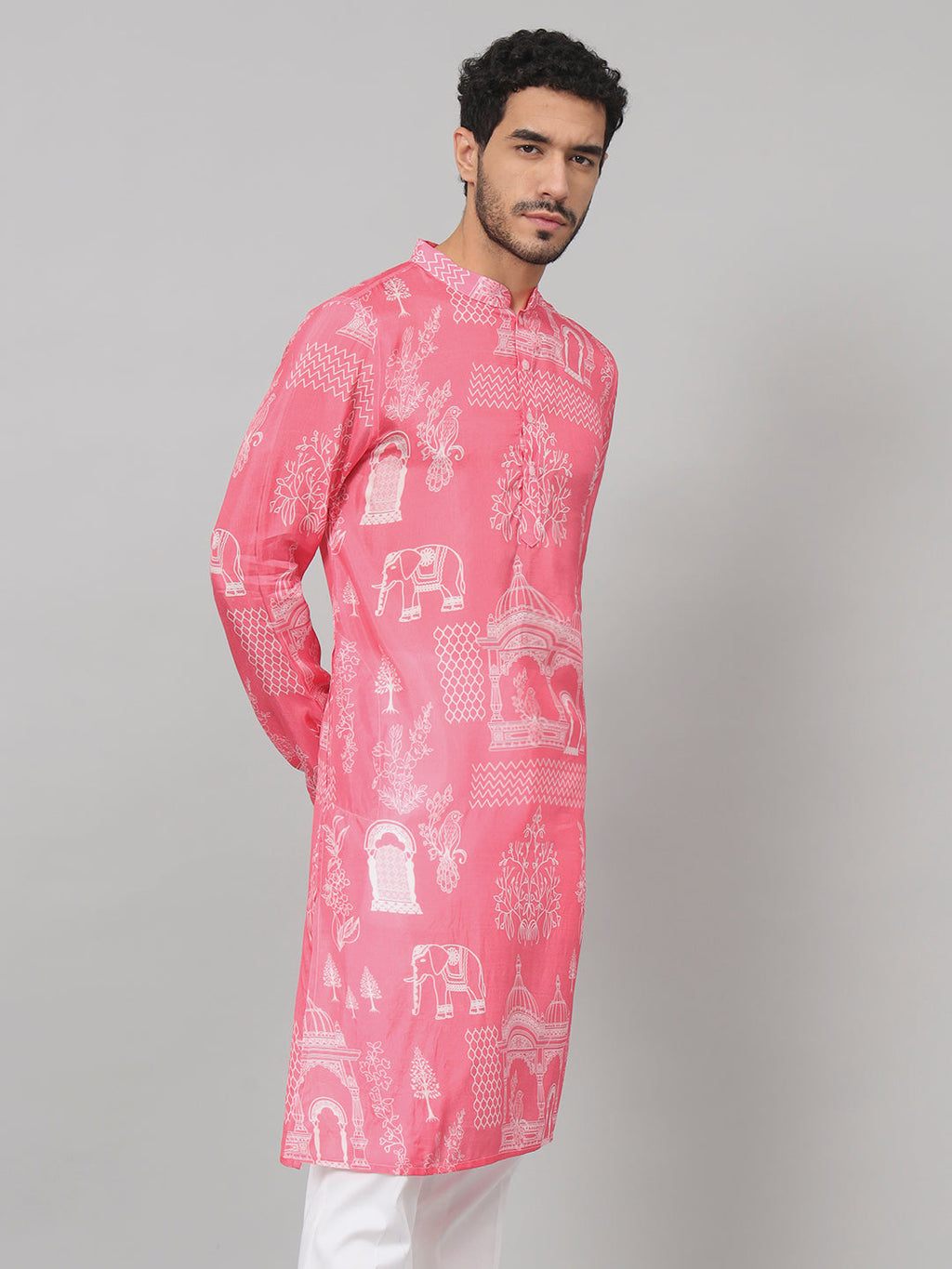 Botanical Architecture Traditional Printed Silk Kurta by Hilo Design | Grocsy
