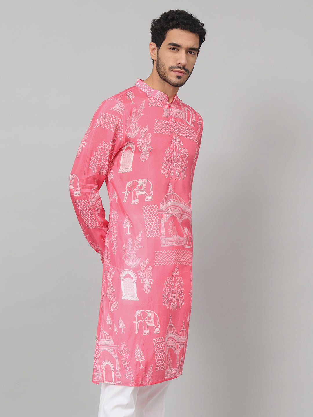 Botanical Architecture Traditional Printed Silk Kurta by Hilo Design | Grocsy