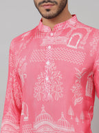 Botanical Architecture Traditional Printed Silk Kurta by Hilo Design | Grocsy