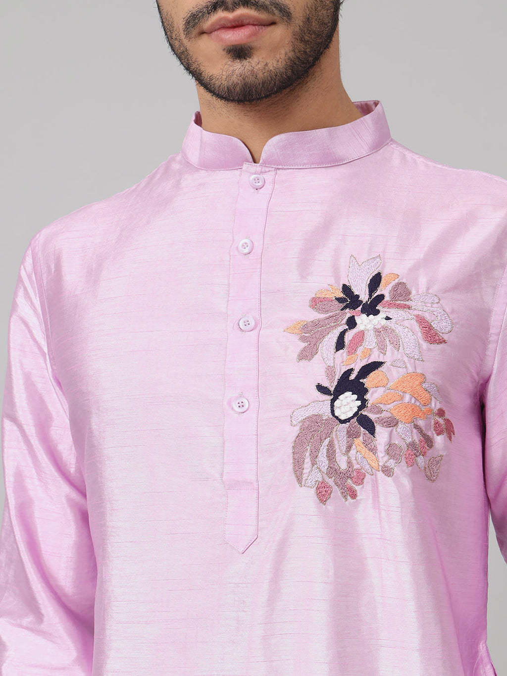 Silk Embroidered Kurta With Twilight Threads by Hilo Design | Grocsy