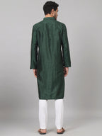 Evergreen Silk Kurta With Patch Embellishments by Hilo Design | Grocsy