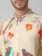 Serenity Bird Themed Print Cotton Kurta by Hilo Design | Grocsy