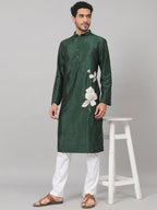 Evergreen Silk Kurta With Patch Embellishments by Hilo Design | Grocsy
