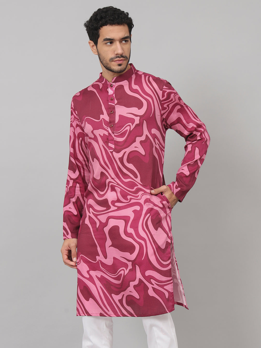 Abstract Marble Print Cotton Kurta by Hilo Design | Grocsy