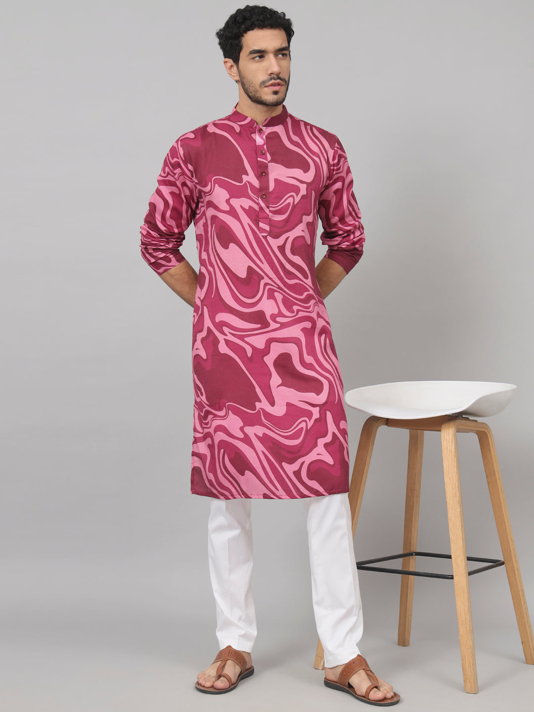 Abstract Marble Print Cotton Kurta by Hilo Design | Grocsy