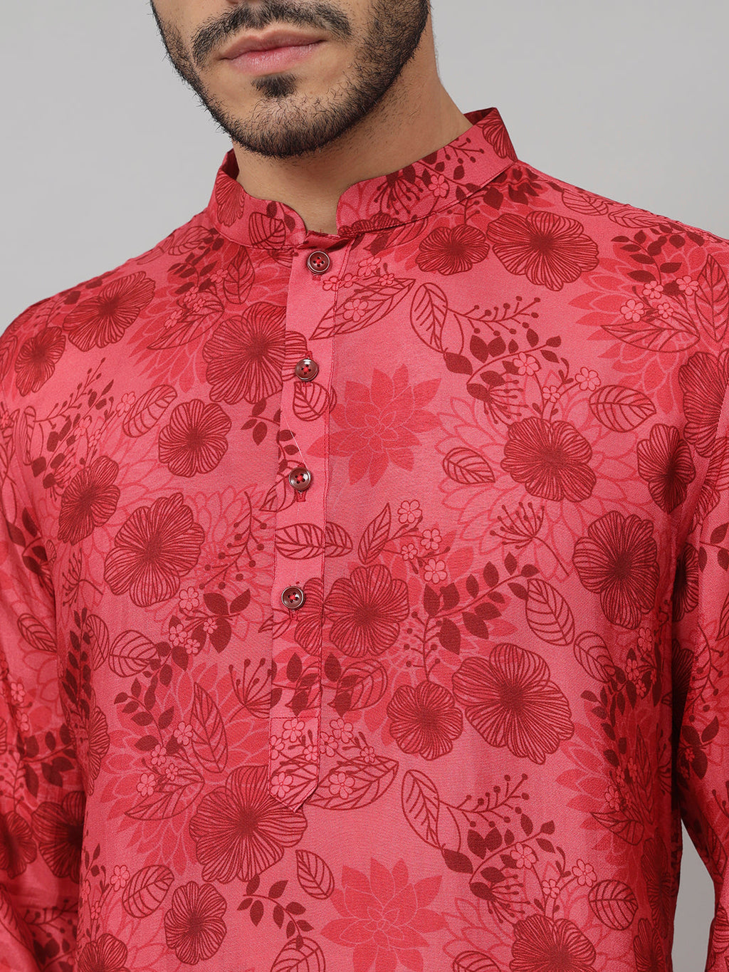 Floral Print Silk Kurta by Hilo Design | Grocsy