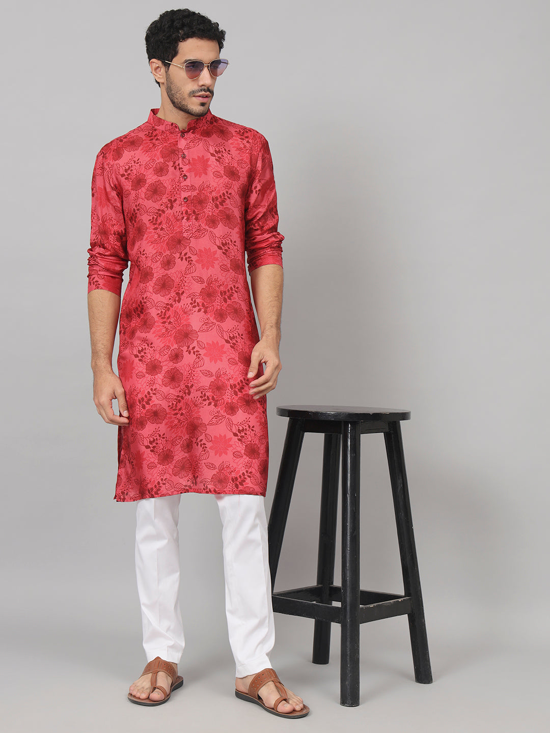 Floral Print Silk Kurta by Hilo Design | Grocsy