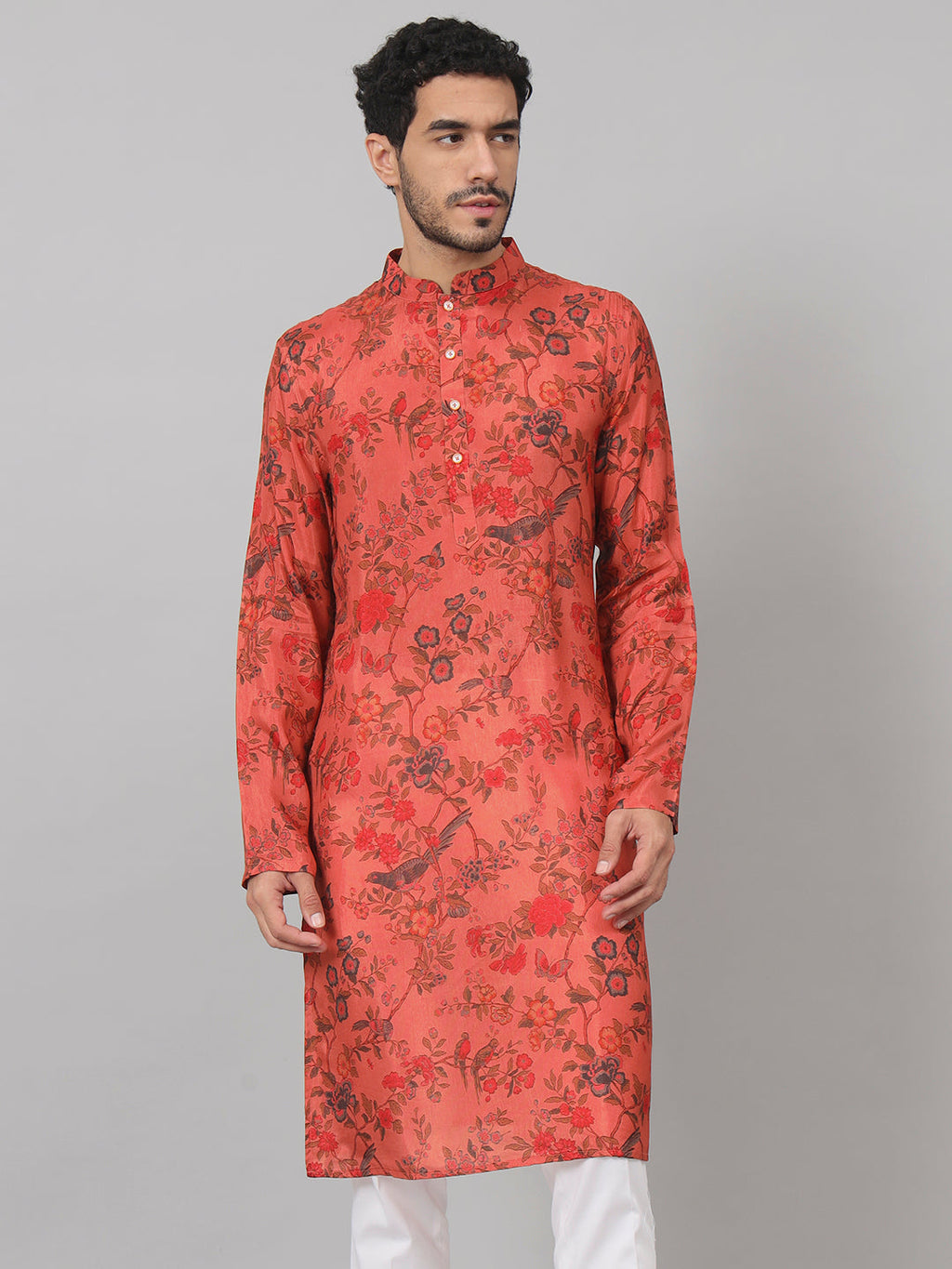 Floral Jal Print Silk Kurta by Hilo Design | Grocsy