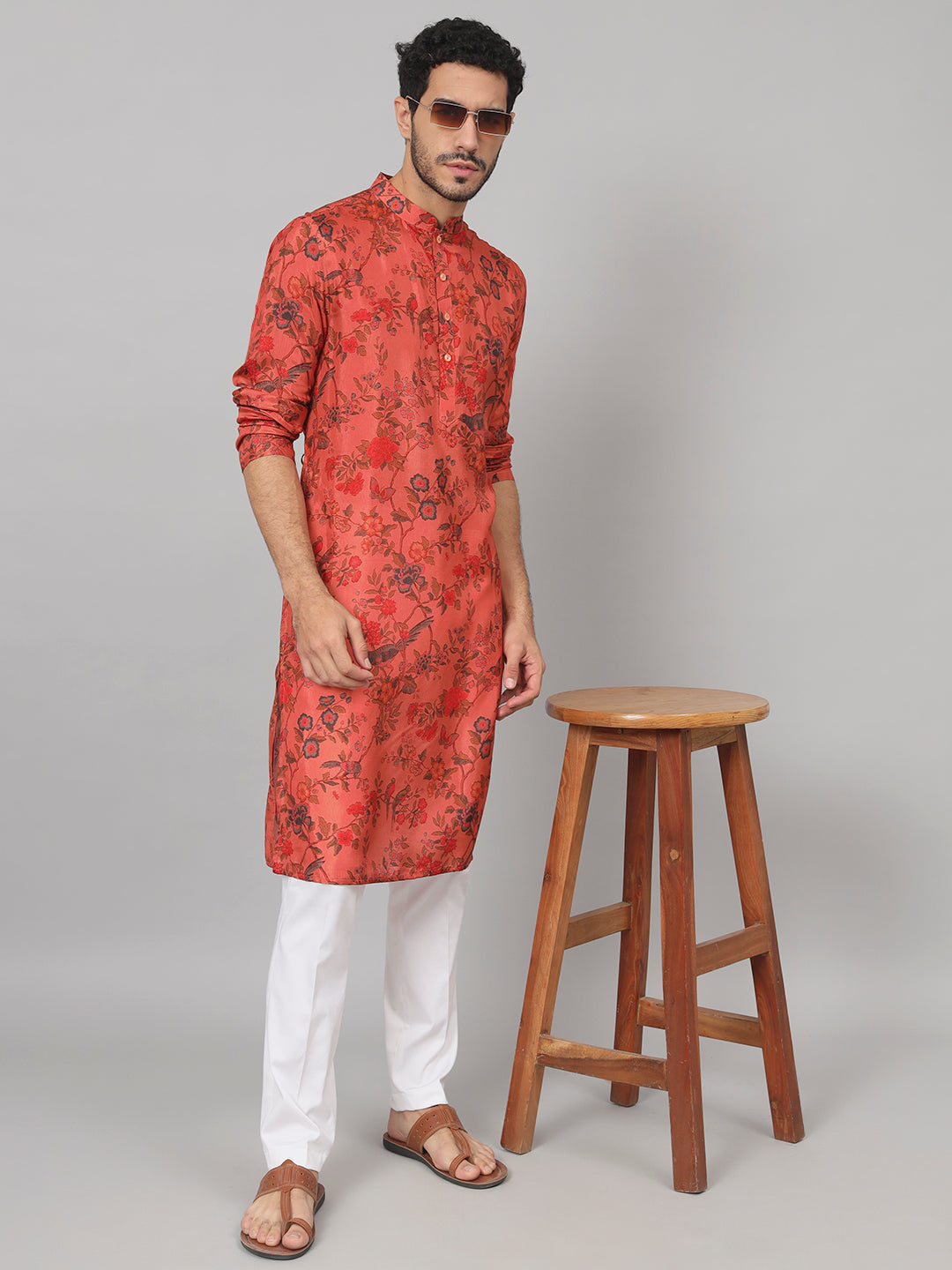 Floral Jal Print Silk Kurta by Hilo Design | Grocsy