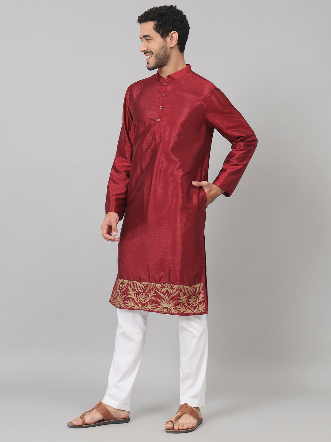 Zari Embroidered Silk Kurta by Hilo Design | Grocsy