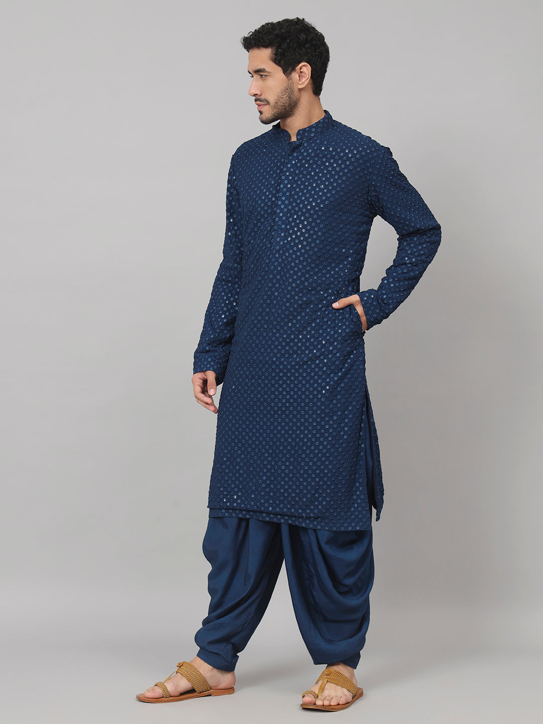 Teal Blue Mirror Kurta by Hilo Design | Grocsy